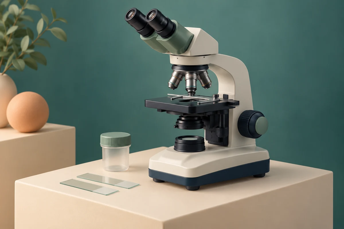 Illustration of a microscope and pathology slides used to examine tissue samples