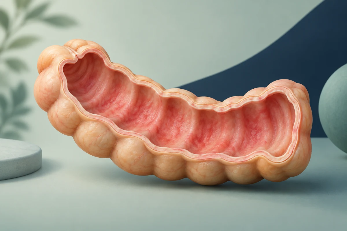 Conceptual illustration of inflammation along the bowel lining