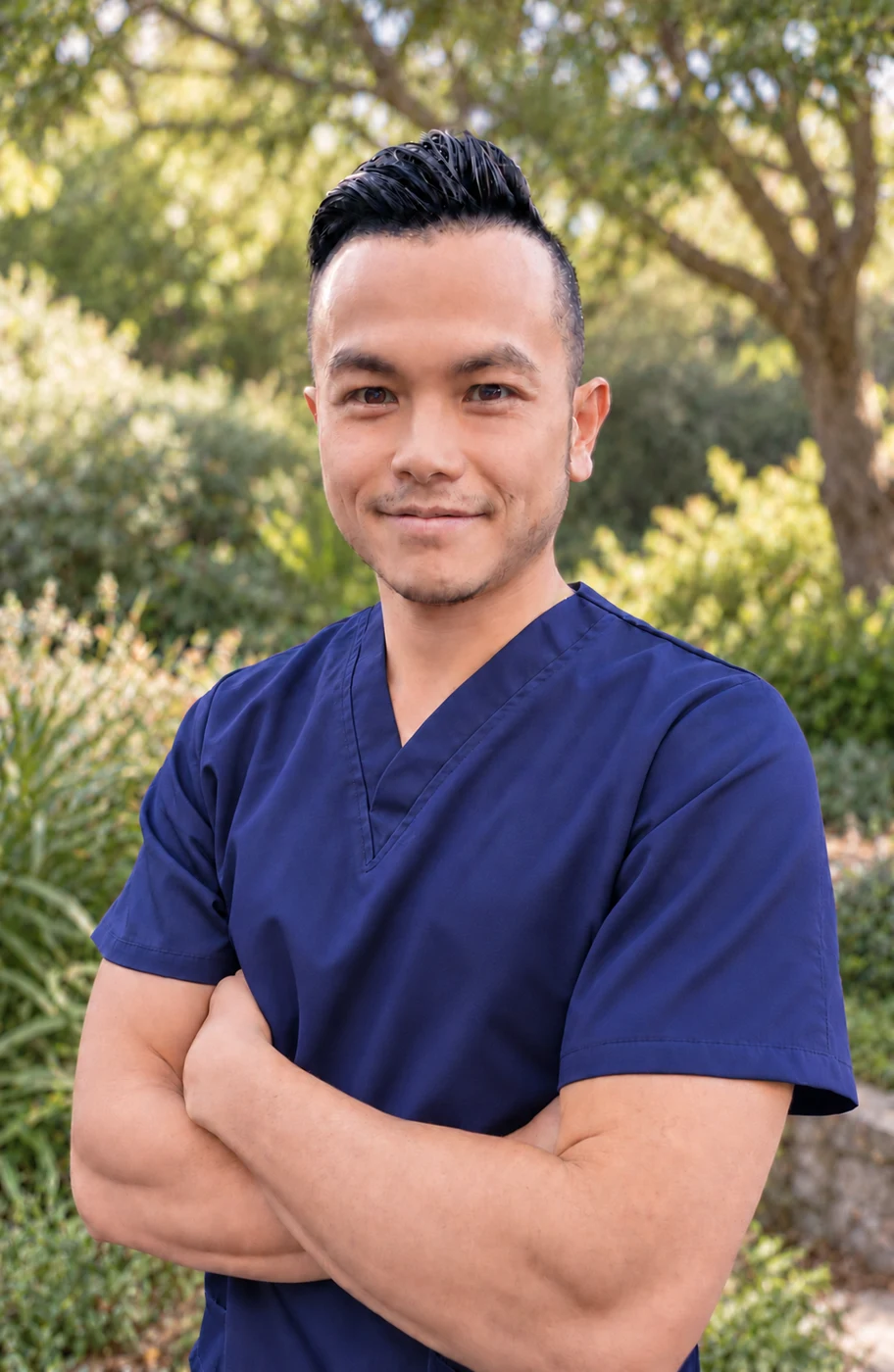 Dr Henry Wei in navy scrubs